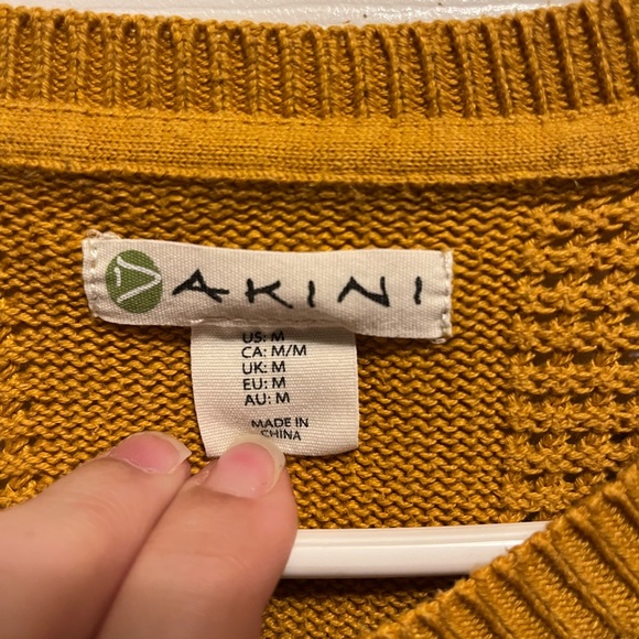 AKINI Dark Yellow Crewneck Cotton Blend Sweater With Side Zip Size M - Picture 7 of 9